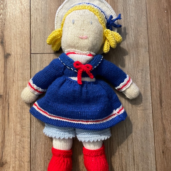 Lalka pluszowa Vintage Sailor Girl wykonana ręcznie na drutach 20” Jean Greenhowes Traditional Doll