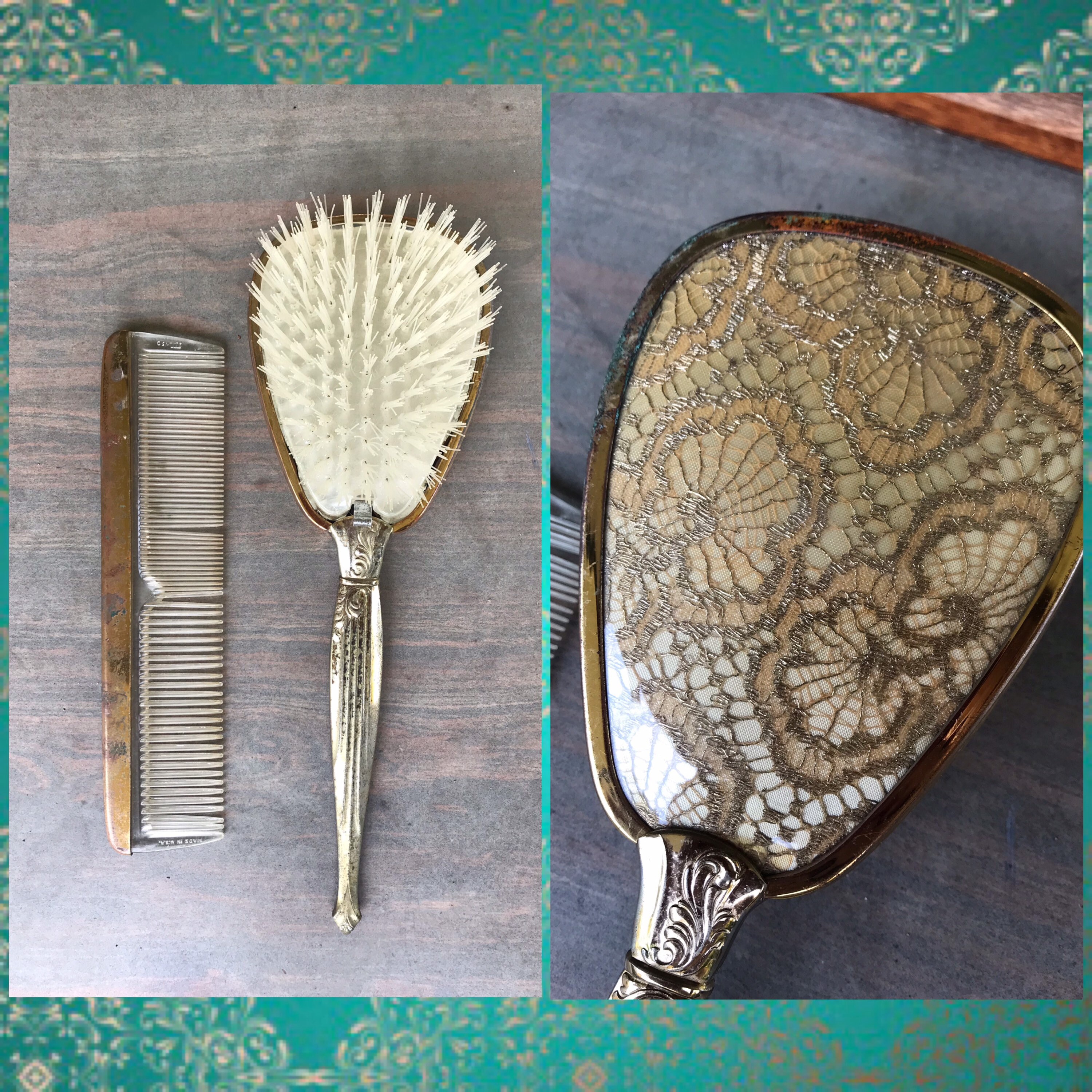 Vintage Gemlite Brush and Comb Duo Lace Back Brushed Gold - Etsy Vintage Gemlite Brush and Comb Duo Lace Back Brushed Gold - Etsy