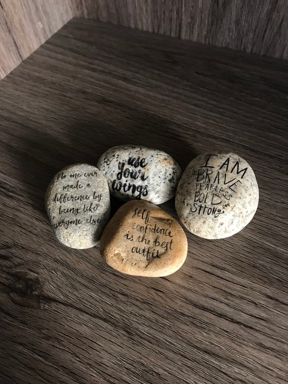 Small Inspirational Word Stone Bundle Of 4 Use Your Wings Self Confidence Is The Best Outfit I Am Brave Fearless Bold And Strong No One