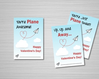 Airplane Valentine's Printable Download Set of 5 | Etsy