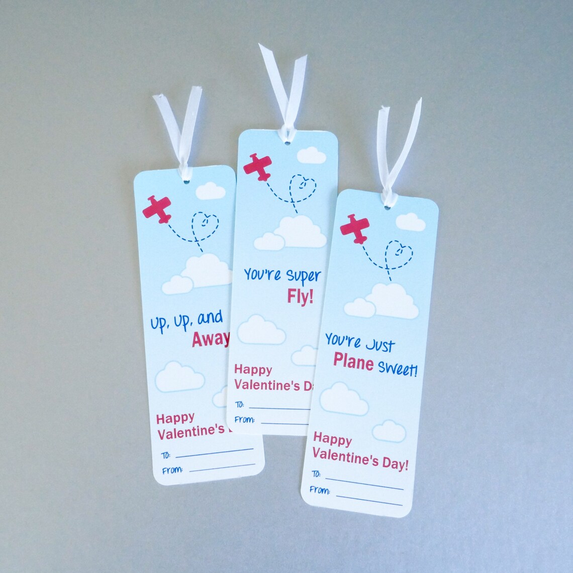Airplane Valentine's Printable Download Set of 5 Valentine Bookmarks ...