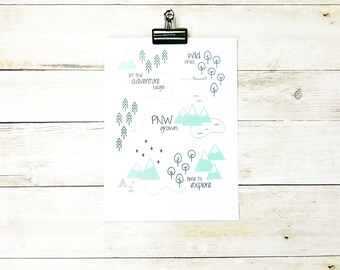 Gray and Green PNW Print - Pacific Northwest Print - Mint, Emerald Green, & Gray 11x14 or 8x10 Nursery Art - Ready to Ship!