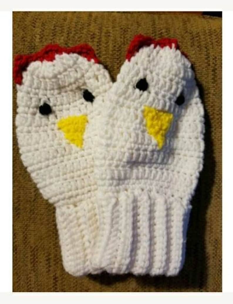 Warm and Whimsical Chicken Mittens Hand Crocheted Mittens. Keep Your