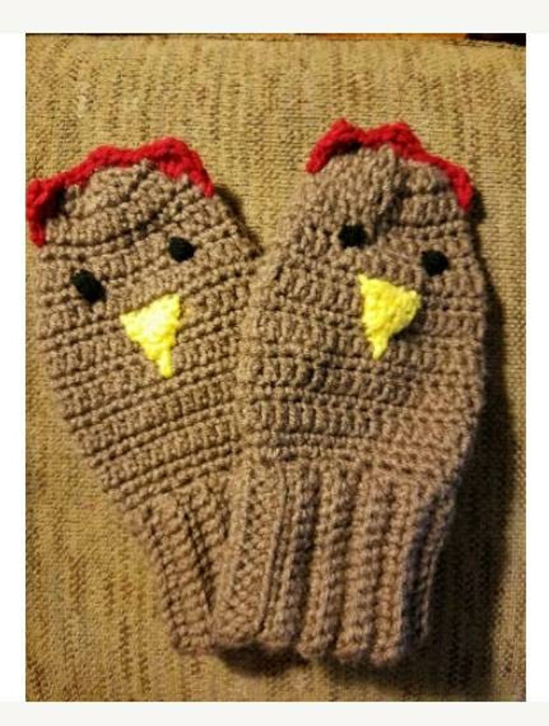 Warm and Whimsical Chicken Mittens Hand Crocheted Mittens. Keep Your