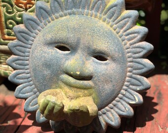 Vintage Sun Cement Sculpture Candle Holder Retro Outdoor Etsy