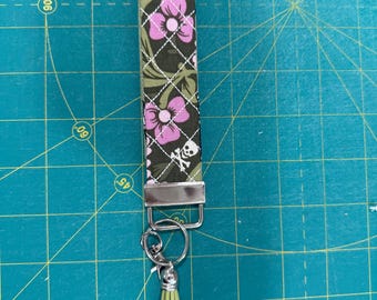 Tula Pink Nightshade Fabric Wristlet Keychain: Quilted Cotton Keyfob