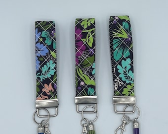 Tula Pink Deja Vu Nightshade Keyfob/ Cotton Wristlet Keychain/ Gift for Her/ Floral Keychain/ Wristlet Strap