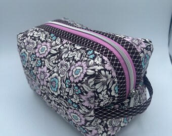 Quilted Tula Pink Deja Vu Nightshade Boxy Bag Large - Makeup Bag - Gift For Her