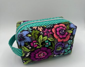 Quilted Tula Pink Floral Boxy Bag: Large Makeup Bag