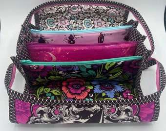 Tula Pink Nightshade Jumbo Pocket Organizer Bag: Zippered Makeup Storage