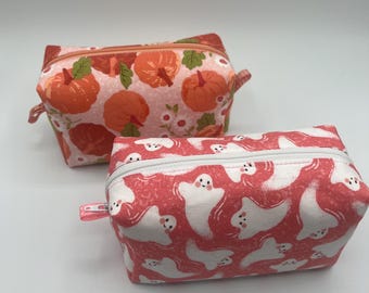 Halloween Boxy Bag: Pumpkin & Ghost Cotton Pouch