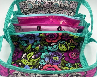 Tula Pink Deja Vu Nightshade Jumbo Pocket Organizer Bag/ 3 Pocket Organizer/ Gift for Her/ Makeup Bag/ Travel Makeup Bag