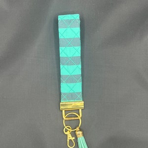 Tula Pink EverGlow Teal Stripes Wristlet Keyfob/ Cotton Wristlet Keychain/ Teal Stripe Keychain/ Gift for Her