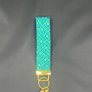 Tula Pink Teal Geometric Wristlet Keyfob/ Cotton Wristlet Keychain/ Wrist Strap/ Gift for Her
