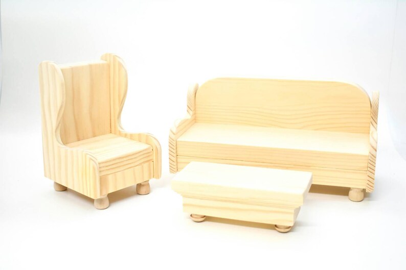 Unfinished Doll Furniture Wingback Chair and Sofa Set Doll Etsy