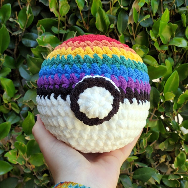 Gay Pride Ball Rainbow Pokéball Plushie | Made to Order Pokémon Toy, LGBTQIA+, Stress Ball, LGBTQ Pride Month Stripes Flag Crochet Amigurumi