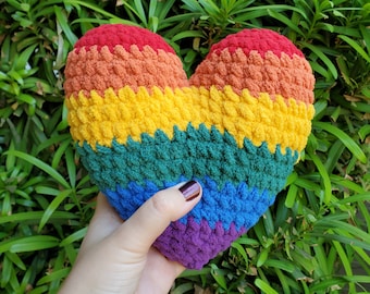 Gay Pride Heart Plushie | Made to Order Handmade Crochet | Rainbow Flag Pride Month LGBTQ Stripes Plush Toy Queer LGBTQIA+ Love Amigurumi