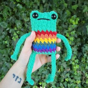 Gay Pride Leggy Frog Plushie | Made to Order | LGBTQIA+ Rainbow Flag Handmade Crochet Amigurumi Toy Stuffed Animal Plush Froggy Froggo Gift