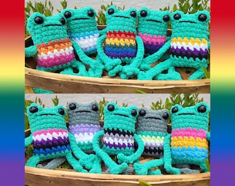 PRIDE Flag Leggy Frog Plushie | Made by Queer Artist! | LGBTQIA+ Gay Rainbow Crochet Amigurumi Toy Stuffed Animal Plush Froggy Froggo Gift