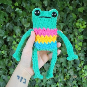 Pan Pride Leggy Frog Plushie | Made to Order Pansexual Flag Handmade Crochet Amigurumi Toy Stuffed Animal Plush Froggy Froggo Gift LGBTQIA+