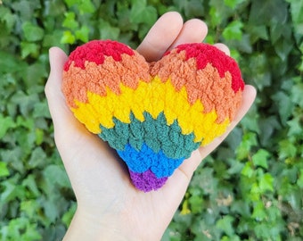 Mini Gay Pride Heart Plushie | Made to Order by Queer Artist | Handmade Crochet Rainbow Flag Pride Month LGBTQ Plush Toy LGBTQIA+ Amigurumi