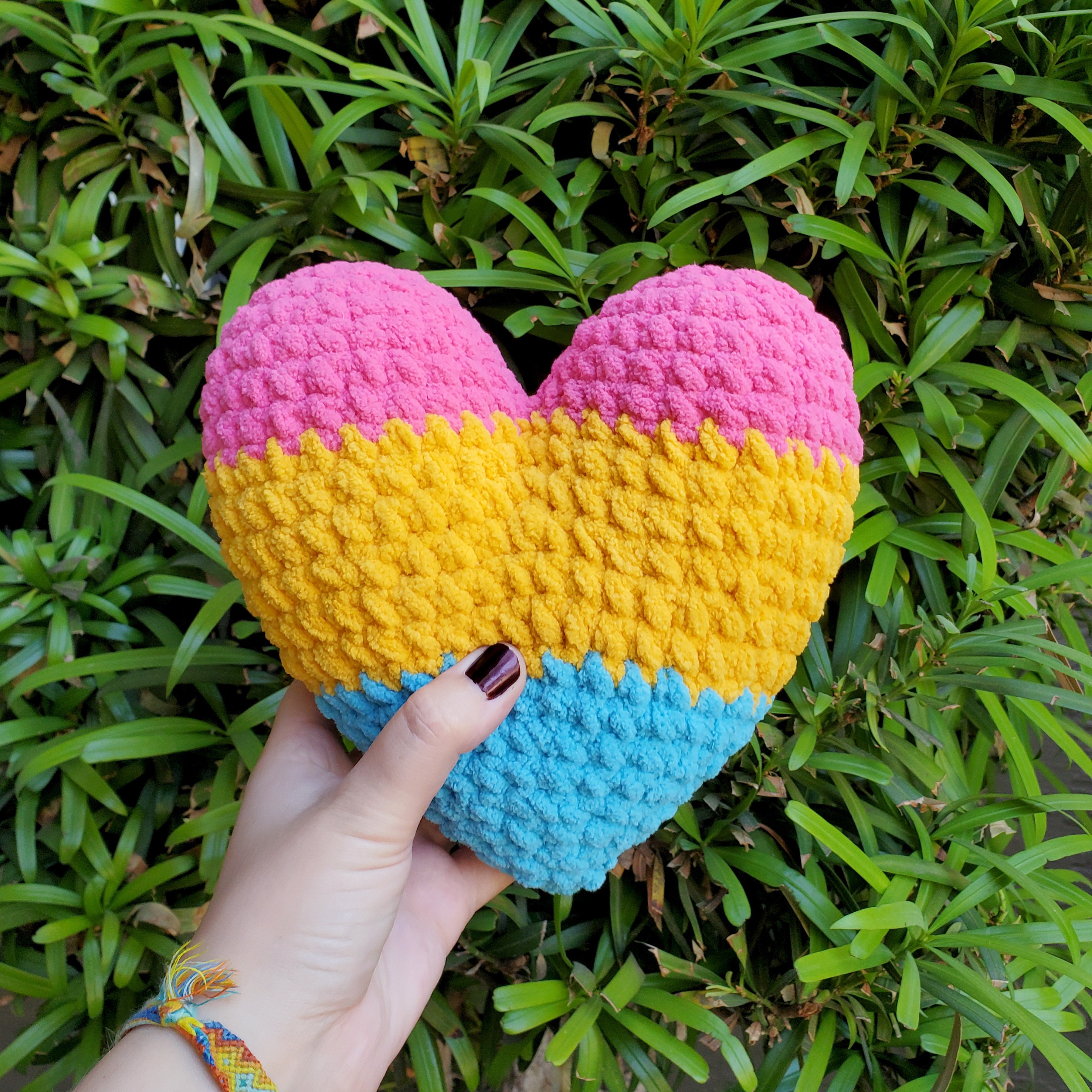 Pan Pride Heart Plushie | Made to Order Handmade Crochet | Pansexual Flag Pink Blue Yellow Stripes Plush Toy Queer LGBTQIA+ LGBTQ Amigurumi