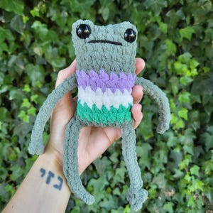 Genderqueer Pride Leggy Frog Plushie | Made to Order | Flag Handmade Crochet Amigurumi Toy Stuffed Animal Plush Froggy Froggo Gift LGBTQIA+