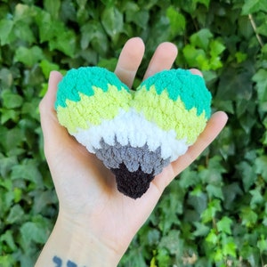 Mini Aro Pride Heart Plushie | Made to Order by Queer Artist | Handmade Crochet Aromantic Flag LGBTQ Plush Toy Amigurumi Pride Month Gift