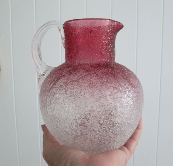 Harrach Le Overshot Pitcher Jug Vase Bohemiam Czech - Handled Glass Jug Vase Harrach Le Overshot Pitcher Jug Vase Bohemiam Czech - Handled Glass Jug Vase