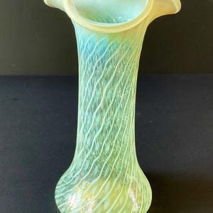 John Walsh Rare 'Spotted Spiral' Vaseline - Uranium Glass Vase.. c1895