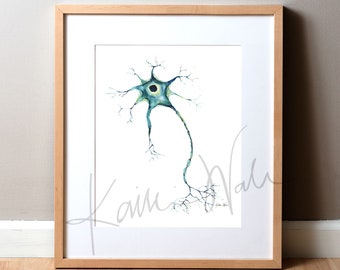 Nerve Cell Watercolor Print - Motor Neuron - Nerve Art - Brain Art - Neuron Art