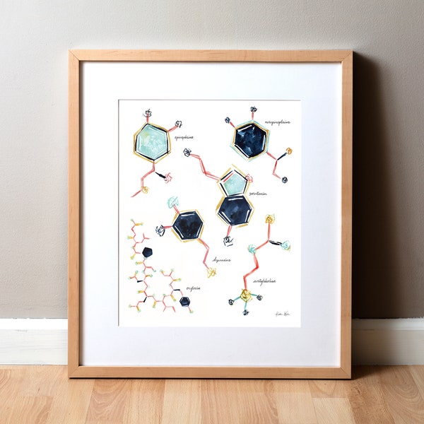 Happy Hormones Watercolor Poster - Neurology Art - Gift for Endocrinologist - Brain Art