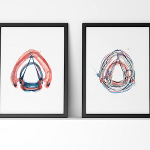 Conjunto de 2 impresiones en acuarela de cuerdas vocales - Arte otorrinolaringológico - Arte audiológico - Arte de la vía del habla - Arte anatómico abstracto