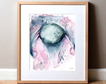 Abstract Uterus Watercolor Print in Blue and Pink - OBGYN and Female Reproductive Anatomy Print - Uterus and Ovaries Art