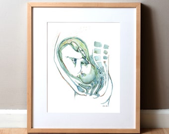 Fetal Anatomy Watercolor Print - Pregnancy Anatomy Art Print - OBGYN Anatomy Art Print - Fertility and Reproductive Print