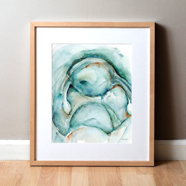 Abstract Uterus in Teal Watercolor Print - OBGYN and Female Reproductive Anatomy Print - Uterus and Ovaries Art
