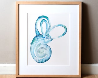 Inner Ear Watercolor Print - Speech Path and Audiology and ENT Art - Ear Art - Anatomy Art