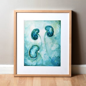 Transplantation Niere Aquarell Druck - Anatomische Niere Kunst - Nephrologie Kunst