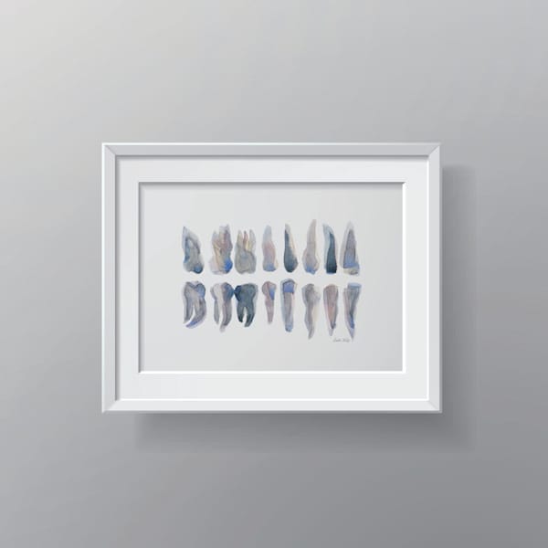 Abstract Teeth Watercolor Print, Dental Art, Medical Illustration Print, Teeth Art, Dentist Art