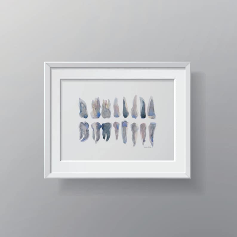 Abstract Teeth Watercolor Print, Dental Art, Medical Illustration Print, Teeth Art, Dentist Art image 1