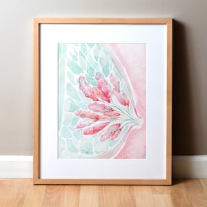 Lactating Breast Watercolor Print - Breast Art Print - Abstract Anatomy Art