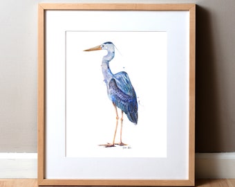 Great Blue Heron Art Print - Watercolor Painting - Bird Painting