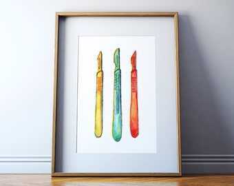 Surgical Tools Watercolor Art Print