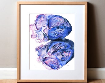 Exquisites Blaues Herz Aquarell Druck - Kardiologie Malerei - Herz Kunst - Herz Gemälde - Geschenk für Kardiologen - Herz Chirurg