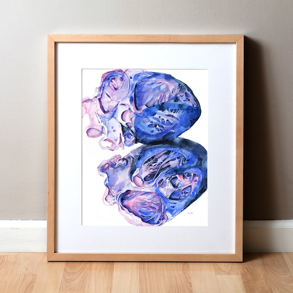 Exquisite Blue Heart Watercolor Print - Cardiology Painting - Heart Art - Heart Painting - Gift for Cardiologist - Heart Surgeon Gift