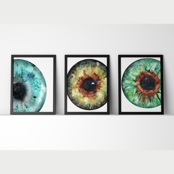 Iris Blue, Green and Hazel Watercolor Print Set of 3 Unframed - Eye Art - Eye Anatomy - Optometry and Ophthalmology Art - Iris Art Set