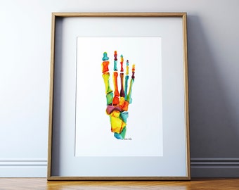 Bones of the Foot in Summer Colors - Foot Anatomy Print - Podiatry Print - Foot Watercolor - Bones of the Foot Art