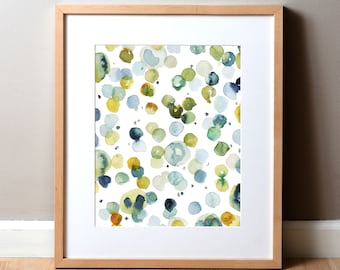 Blood Cells in Green Watercolor Print - Histology and Hematology Art Print - Red and White Blood Cell Abstract Print
