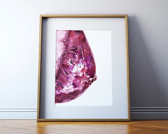 Pink Mammogram Watercolor Print - Breast Art Print - Abstract Anatomy Art