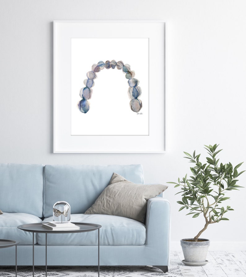 Mandibular Arch in Gray Abstract Teeth Watercolor Print, Dental Art, Occlusal View of Mandibular Teeth image 5